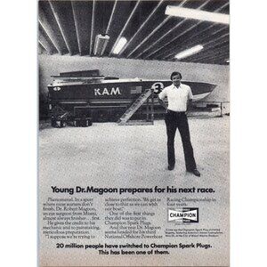 1971 Champion Spark Plugs National Offshore Powerboat Racing Vintage Print Ad